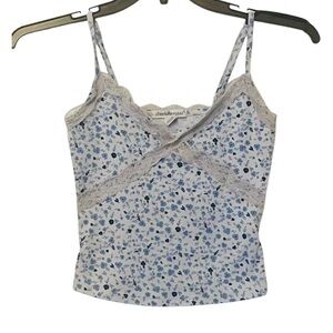 Charlotte Russe White and Blue Floral Cami with Lace